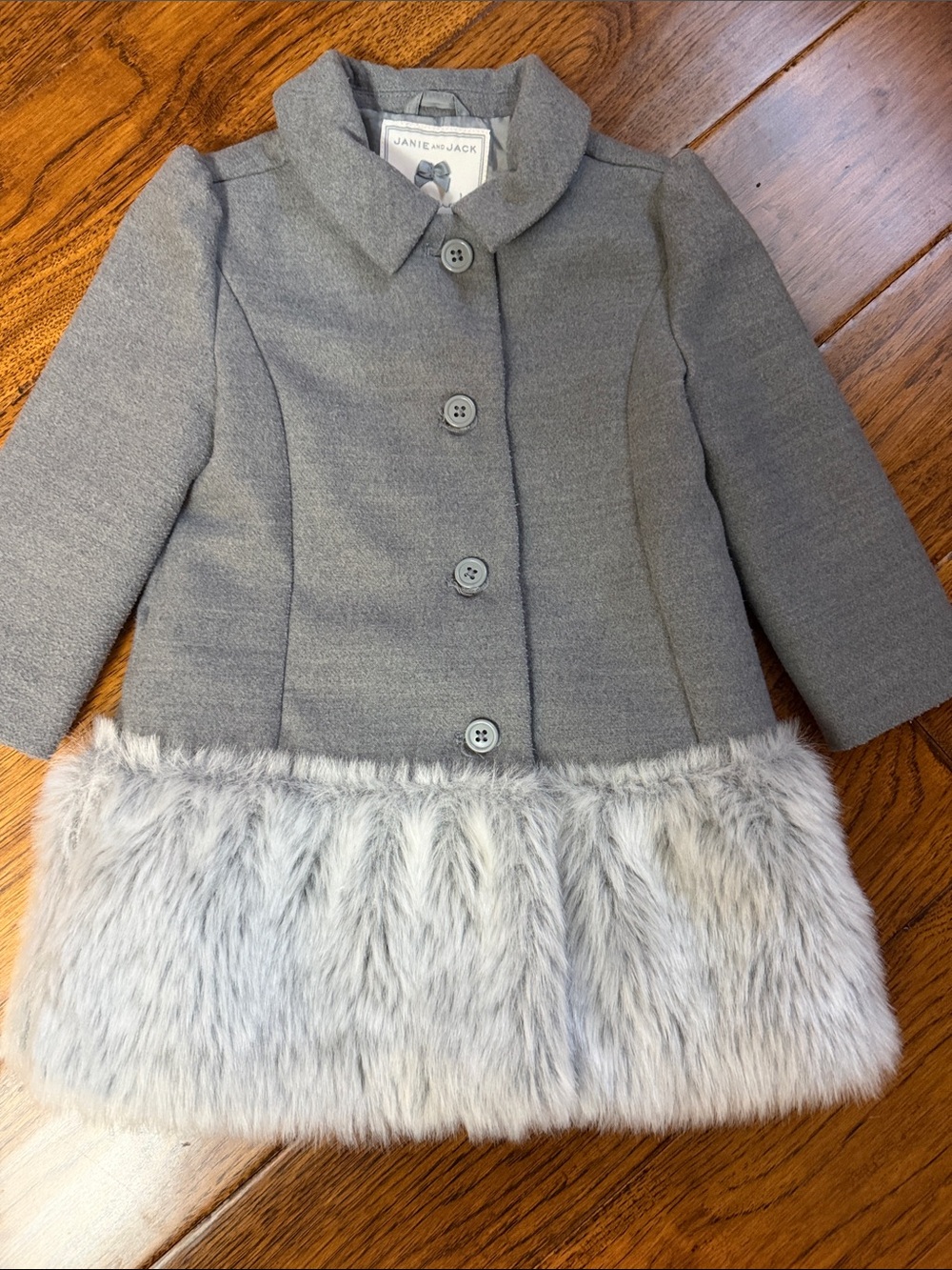 Janie and Jack Gray Pea Coat with Faux Fur Hem